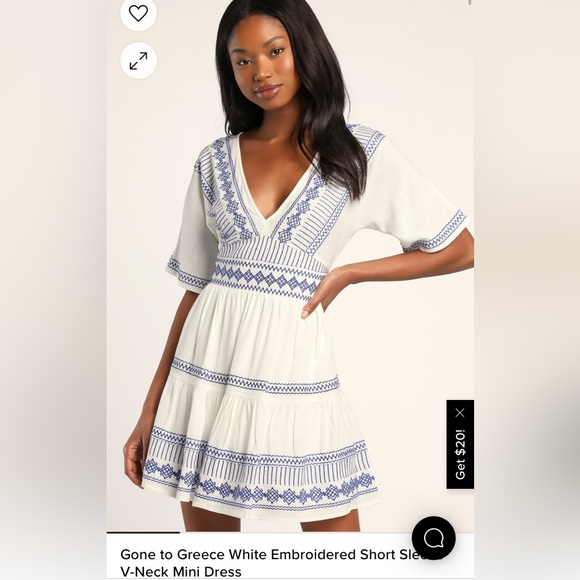NWT Lulus Gone to Greece White Embroidered Short Sleeve V-Neck Mini Dress XS - Picture 3 of 3